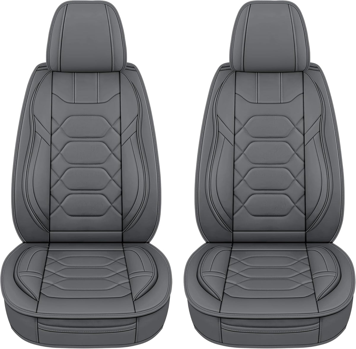 Pariitadin Leather Car Seat Covers Front Pair, Waterproof Breathable Faux Leather Automotive Seat Covers for Cars, Non-Slip Car Interior Covers Universal Fit Most Cars Sedans Trucks SUVs, Gray