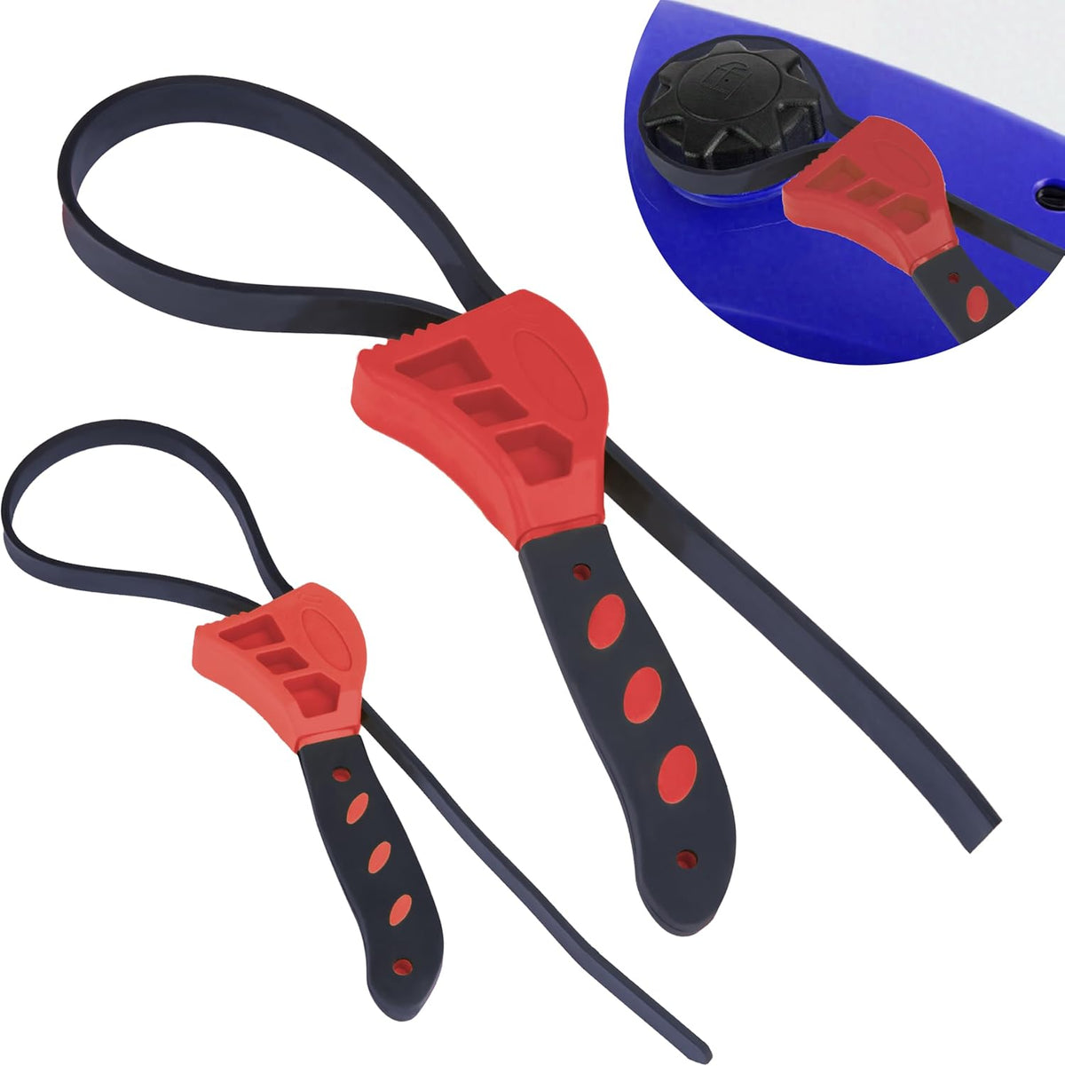 2 PCS Strap Wrench Plumbing, Rubber Strap Wrench, 24 Inch & 19.7 Inch Oil Filters Strap Wrenches, Water Filter Wrenches, Adjustable Rubber Jar Opener for Water Filters, Plumbing,Sink, Faucet (Red)