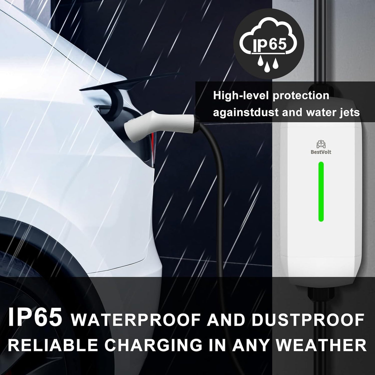 Best Volt Electric Vehicle Portable Charger for Tesla,ETL Certified,25ft Fast Charging, IP65 Waterproof, Compatible with Model 3/X/Y/Cyber Truck,No Adapter Needed (Nema 5-15 120V/16A, White)