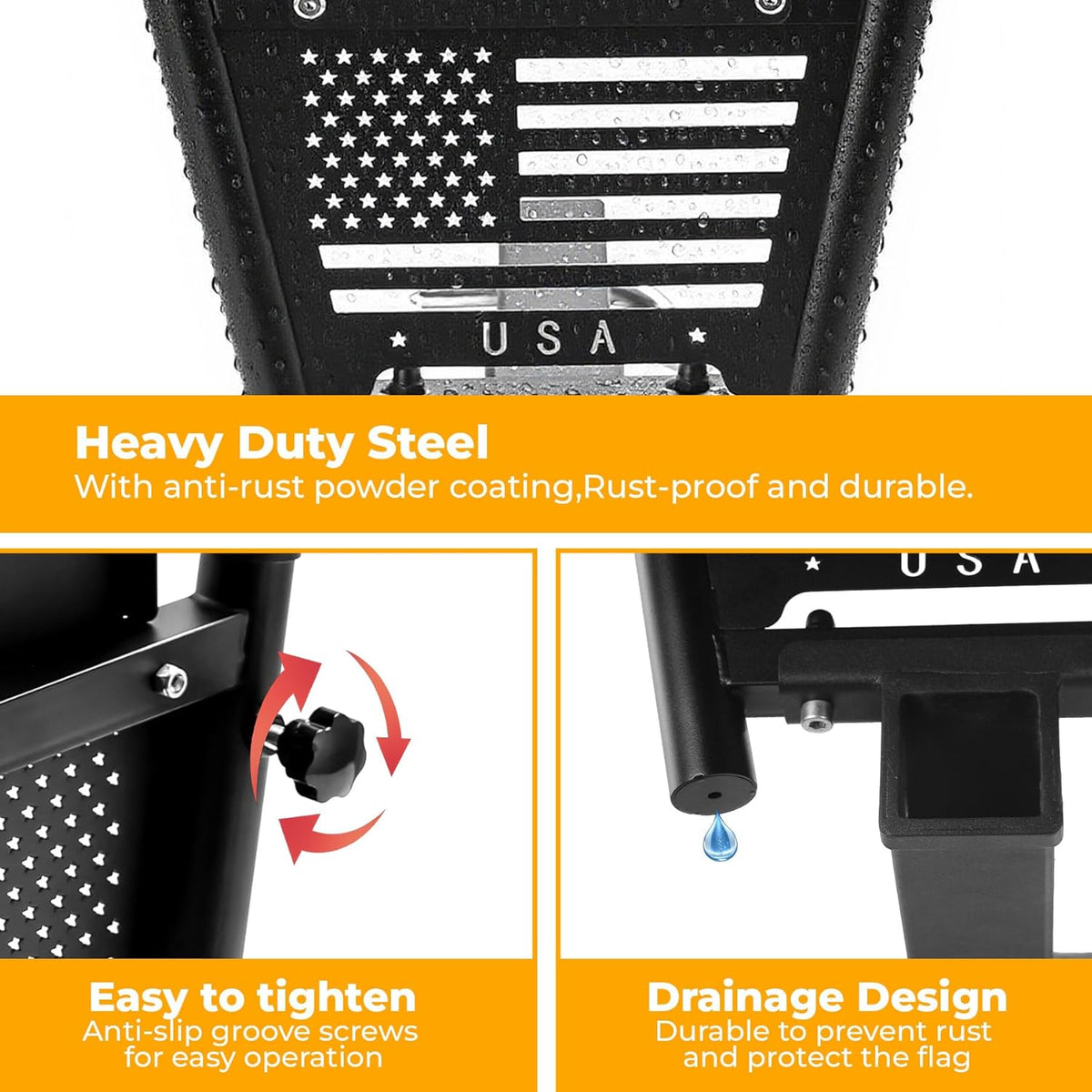 Heavy Duty Dual Hitch Flag Holder with 2'' Trailer Receiver, Trailer Hitch Flag Pole Holder, Universal Hitch Flag Pole Holder Kit with Cars, Trucks, SUV, Pickups, Campers & Trailers