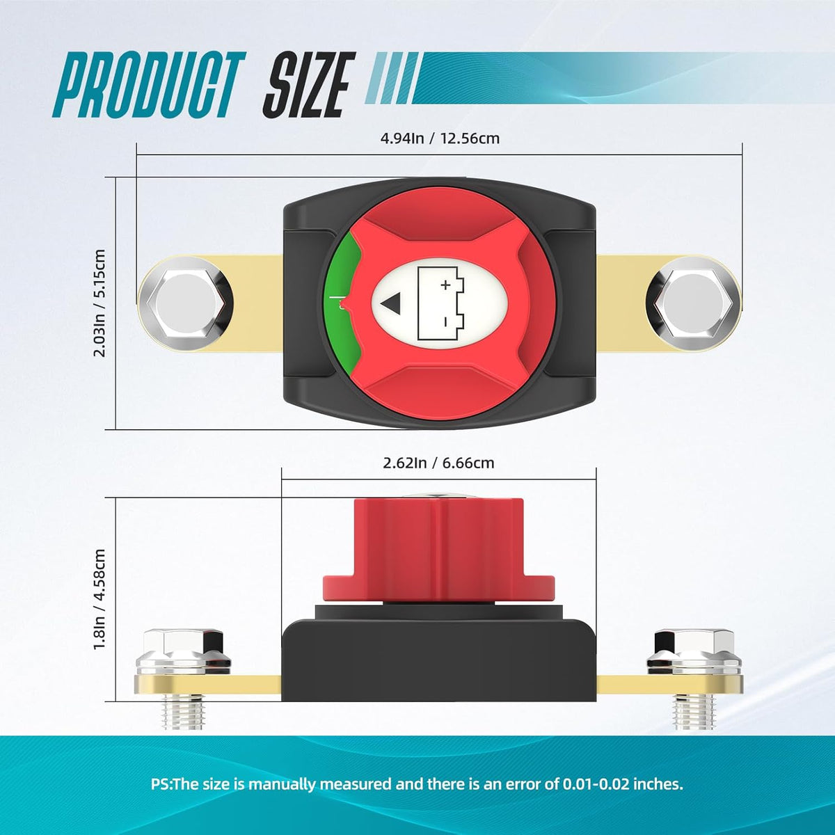Side Post Battery Disconnect Switch, On/Off Battery Power Cut Off Switch 275A 12V-48V for Automotive, RV, Marine, Truck, Boat(2025 New)