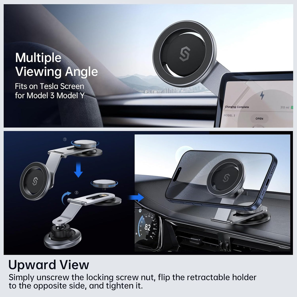 SYNCWIRE Fits MagSafe Car Mount for Universal Dashboard, Tesla Screen, Magnetic Phone Holder for Car, Foldable Aluminum Alloy Arm, Super Stable Car Mount for iPhone 16 Pro Max 15 14 13 12&All Phones