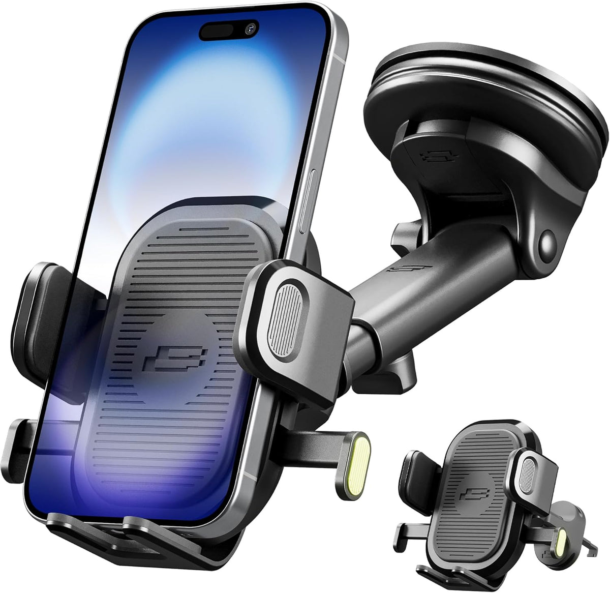 Bracketron Easy OneClick Cell Phone Holders for Your Car, Universal Car Mount Suction Cup for Dashboard Windshield Air Vent Truck Stand, for iPhone Samsung Google, All Smartphones & Car Models, Black