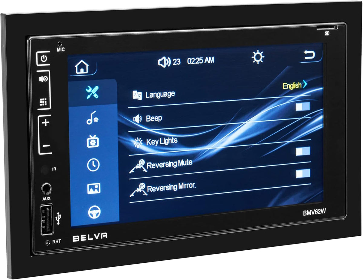Belva BMV62W 6.2" Double DIN Touchscreen Bluetooth Car Stereo Receiver with Apple CarPlay, Android Auto and Mirrorlink