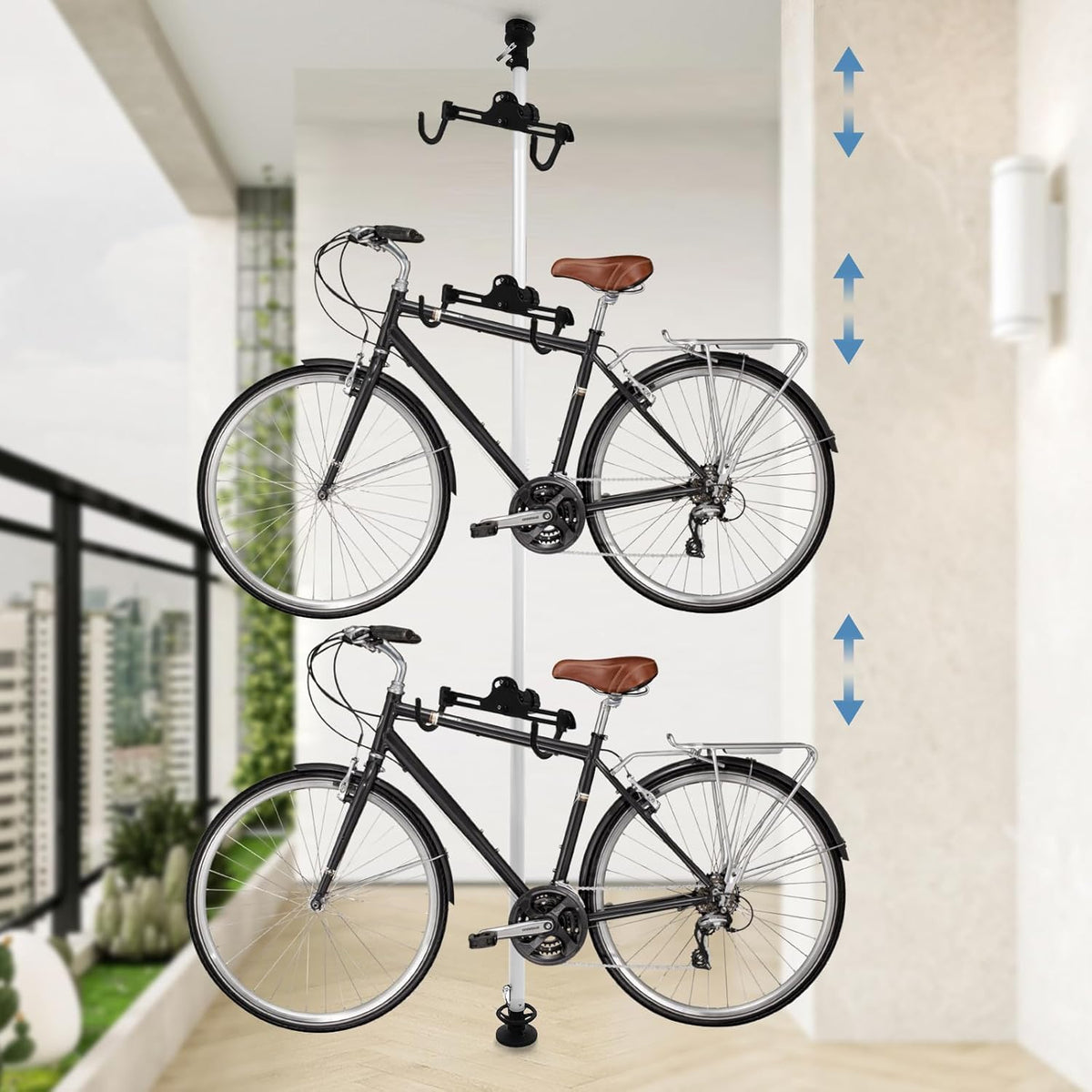 Floor to Ceiling 3 Bike Vertical Freestanding Hanger Parking Rack, Bicycle Storage Rack 360° Adjustable Hook Indoor Bike Storage Pole Stand for Storing Bicycles in Garages or Apartments