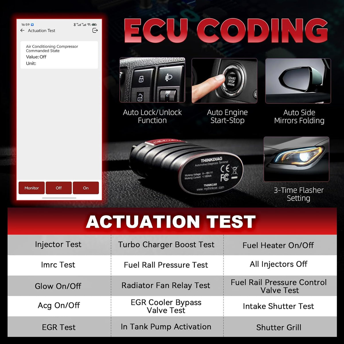 OBD2 Scanner Thinkdiag Bluetooth Full System Bidirectional Diagnostic Scan Tool OE Level Code Reader with ECU Coding 15+ Reset Service FCA AutoAuth All Software 1 Year Update Fits for iOS & Android