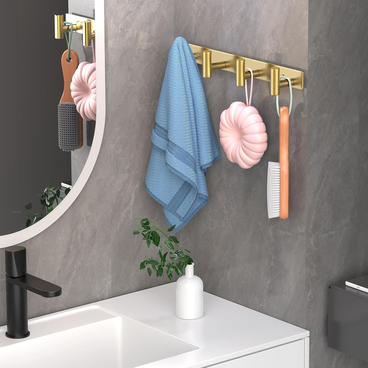 Wall Mounted Coat Rack-4 Hooks, Heavy Duty Stainless Steel Hook Rail for Towel Coat Hat Purse Bag Jacket, Towel Hooks for Entryway Bathroom Kitchen (Gold 4 Hooks - 1 Pack)
