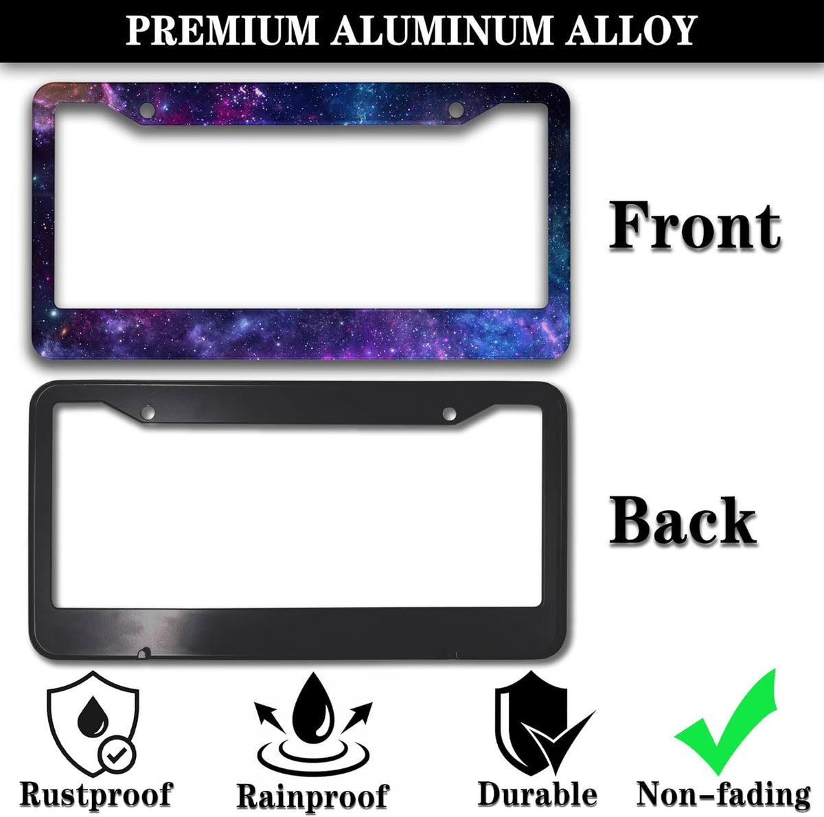 License Plate Frames for Men Multicolor License Plate Cover for Women Galaxy Aluminum Metal Car Accessory 2 Pack with Screw Covers Set