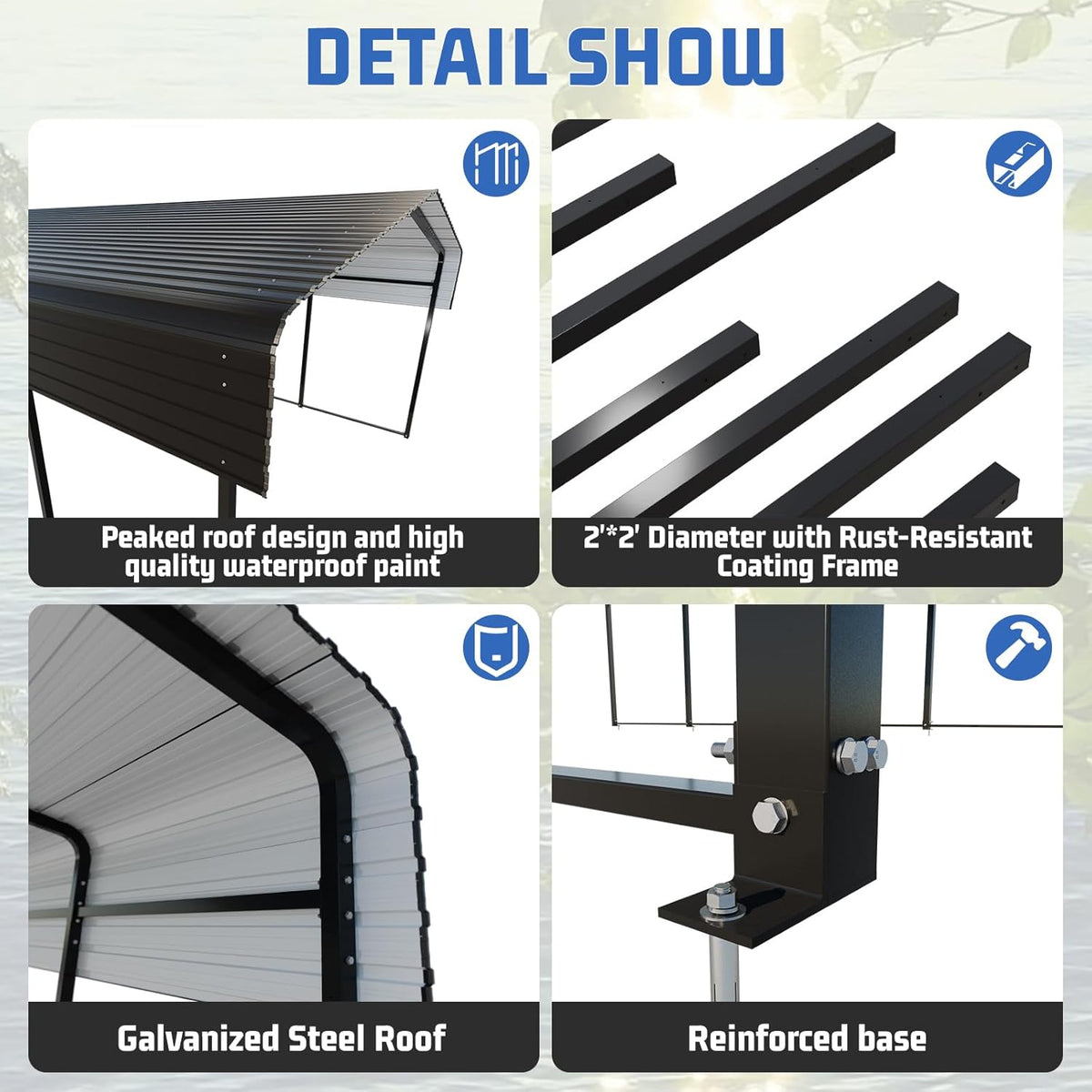 Metal Carport 10 * 15 FT Heavy Duty Carport Canopy with Galvanized Steel Roof Multi-Use Shelter Outdoor Portable Garage for Car, Boat, Pickup and Tractor