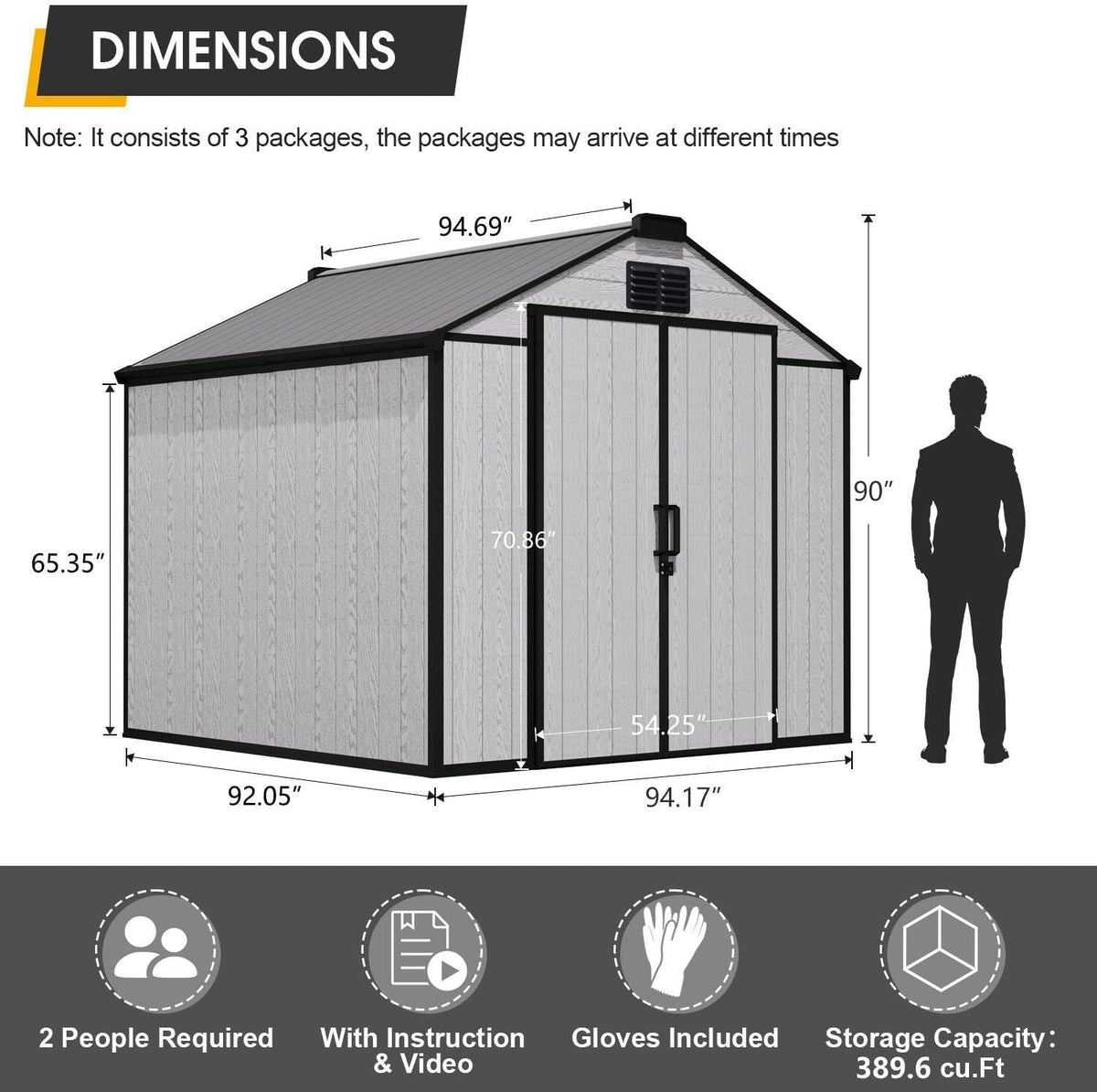 8 x 8 FT Resin Tool Shed, All-Weather Outdoor Storage Shed with Floor, Lockable Doors & Windows, Plastic Garden Shed for Poolside, Backyard, Patio