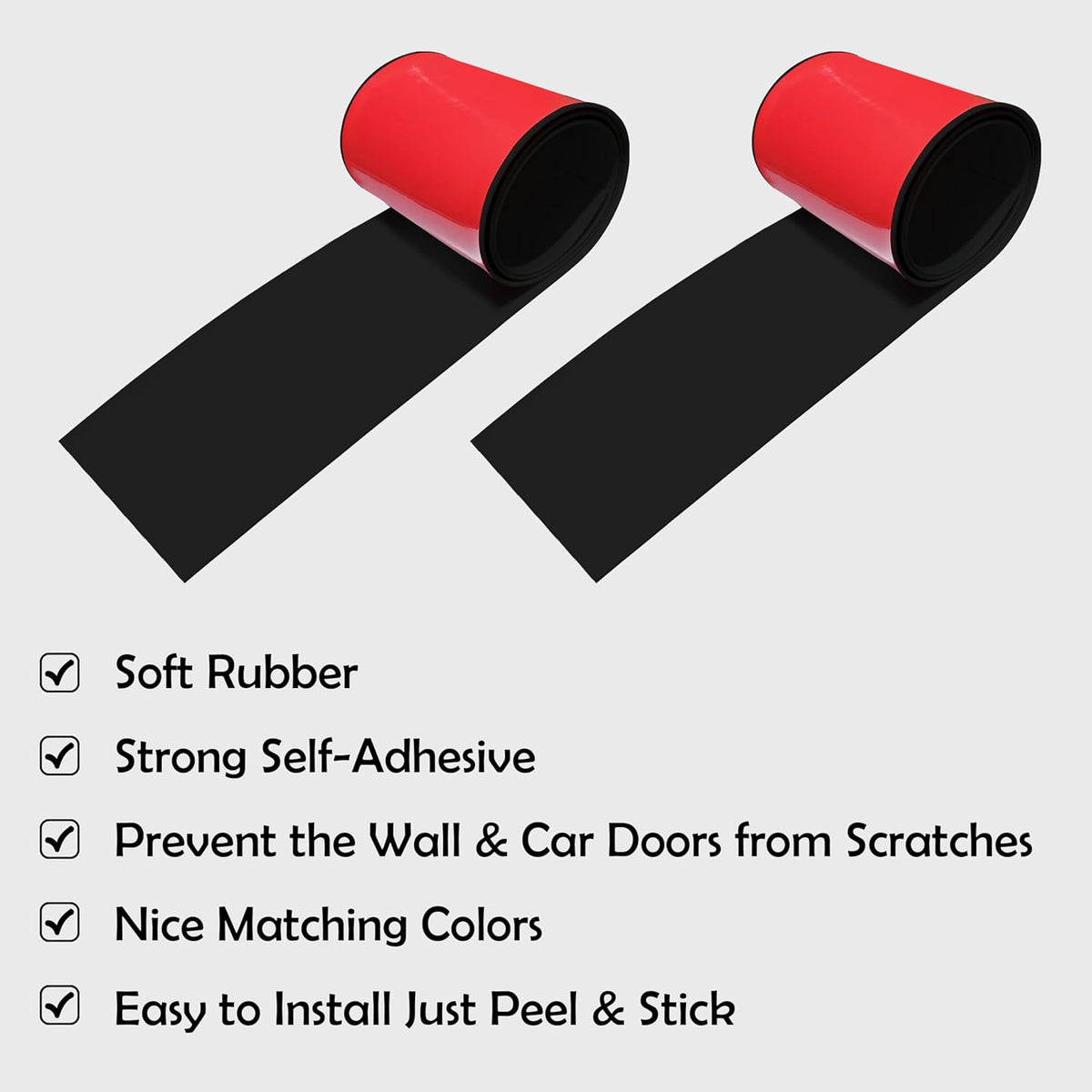 Rubber Bond Garage Wall Protectors - 6x48 Inches Strong Self-Adhesive Rubber Bumper Protectors for Garage Walls - Anti-Scratch and Waterproof Garage Wall Protector for Car Doors (Black, 2 Pack)
