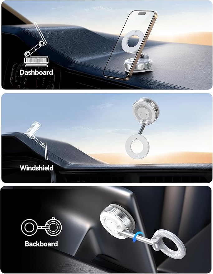 JOYROOM Vacuum Magnetic Car Phone Holder, Strongest Suction Cup 360° Adjustable Magsafe Car Phone Mount, Foldable Cell Phone Holders for Your Car for iPhone 16 Pro Max 15 14 13 12 Plus/Android