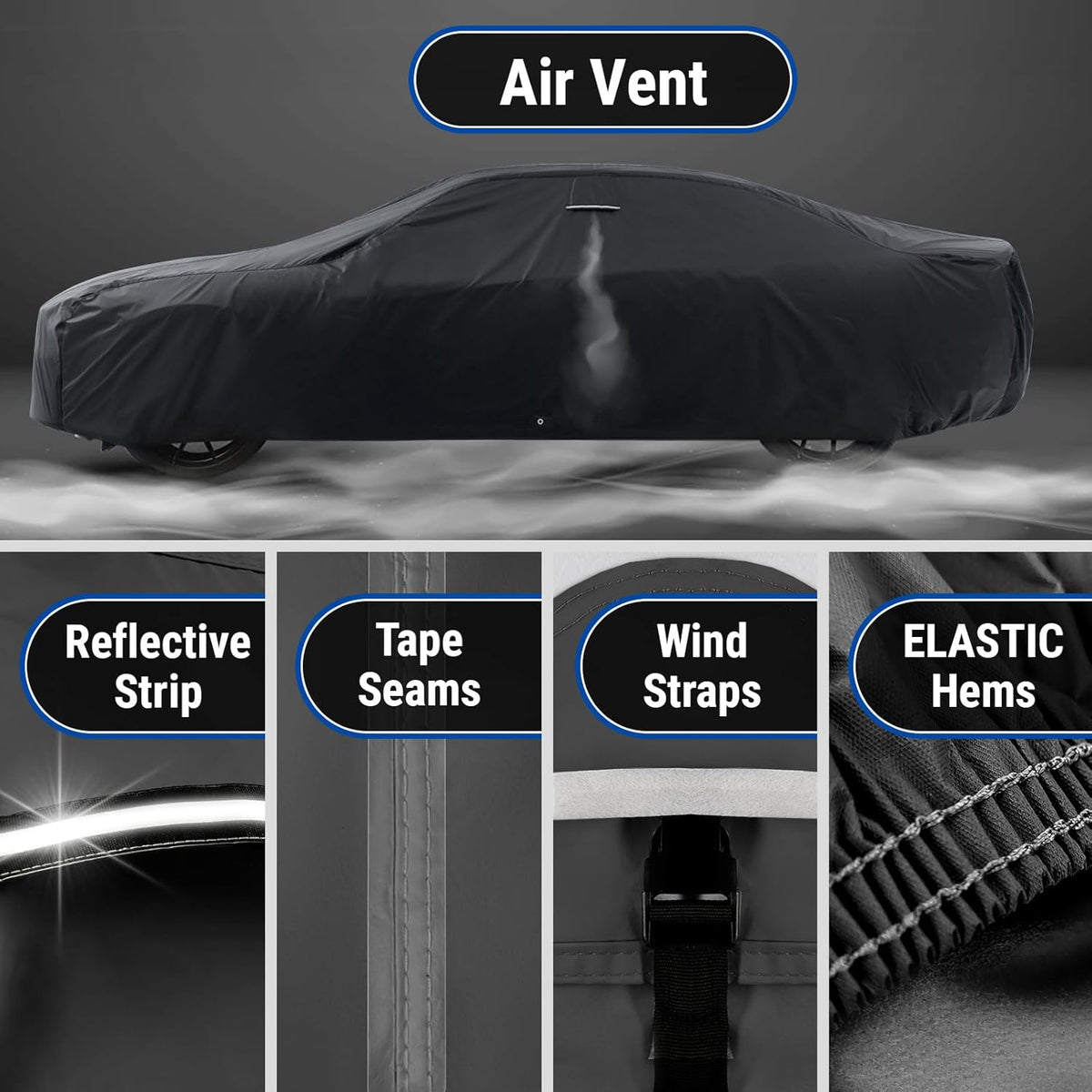 iCarCover Custom Car Cover for Pontiac Parisienne Wagon (1965-1970) Waterproof All-Weather Rain Snow UV Sun Protector Full Exterior Indoor Outdoor Car Cover (Stripe - Black/Gray)