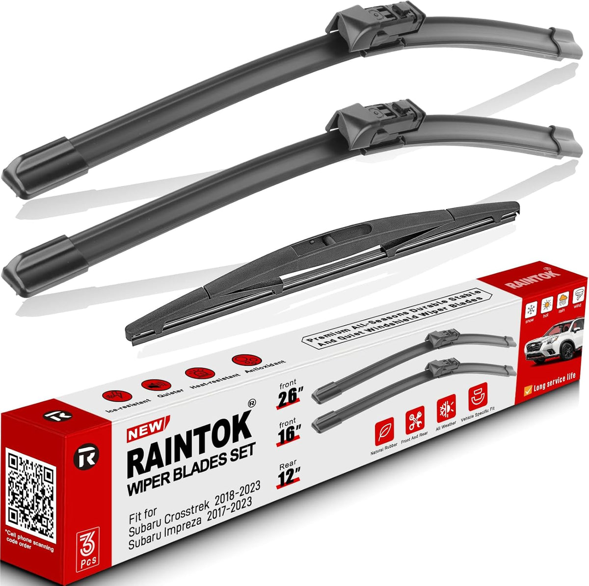 Windshield Wiper Blades Replacement for Subaru Crosstrek Impreza 2017 2018 2019 2020 2021 2022 2023 Original Factory Quality Front Rear Wipers Blade Set for My Car - 26" 16" 12" (Pack of 3)