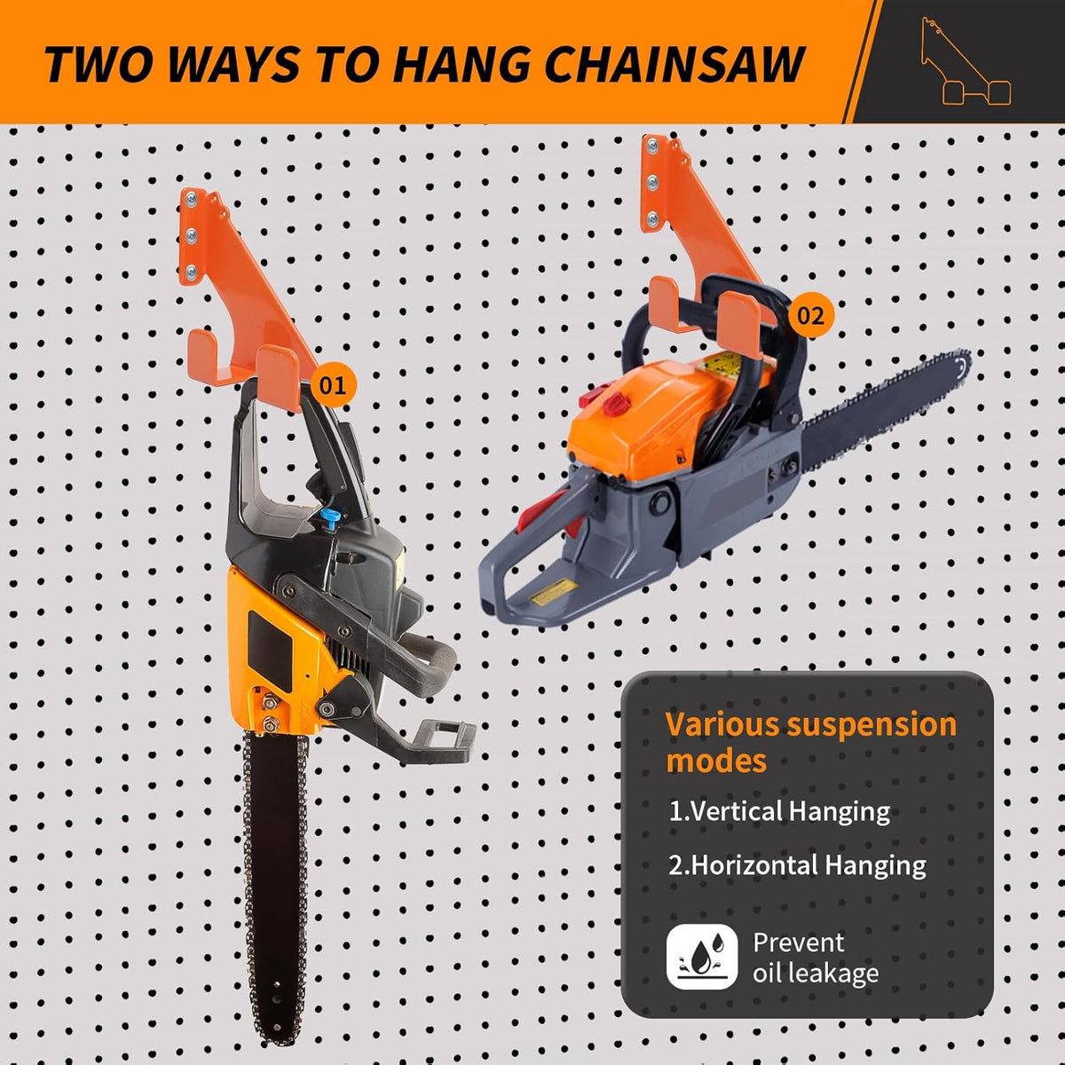 Chainsaw Holder, 3 Pack Wall Mounted Chainsaw Hanger, Scratch-Resistant Chain Saw Holder, Garage Organization Chainsaw Rack, Space-Saving Design Ideal for Garage, Workshop, Storage