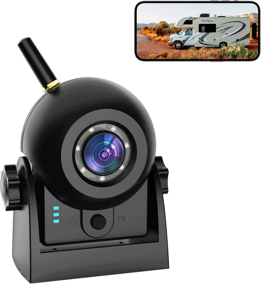 720P WiFi Backup Camera-Wireless Magnetic Reversing Camera with Rechargeable Battery, for Hitching Gooseneck Horse/Fifth Wheels Camper/RV/Trailer/Truck/Minivan, IP68 Waterproof