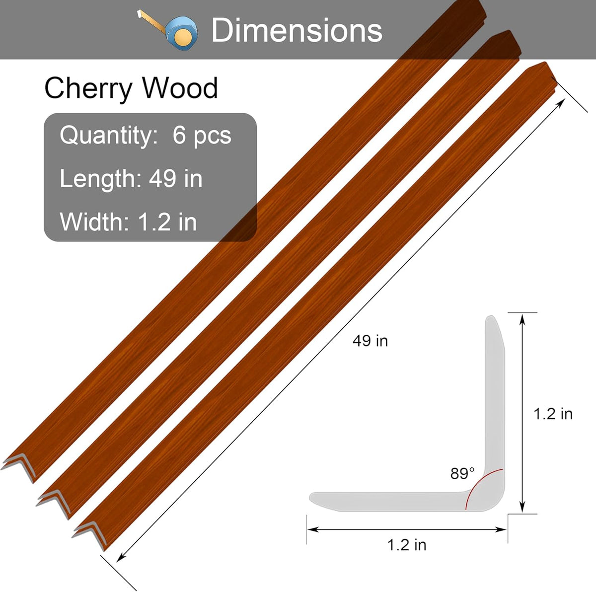 6 Pcs 49" Wall Corner Protector Trim, Walnut Wood Grain Edge Strip for Door and Window Frames Mirror Trim Backsplash Tile Edge (Walnut)