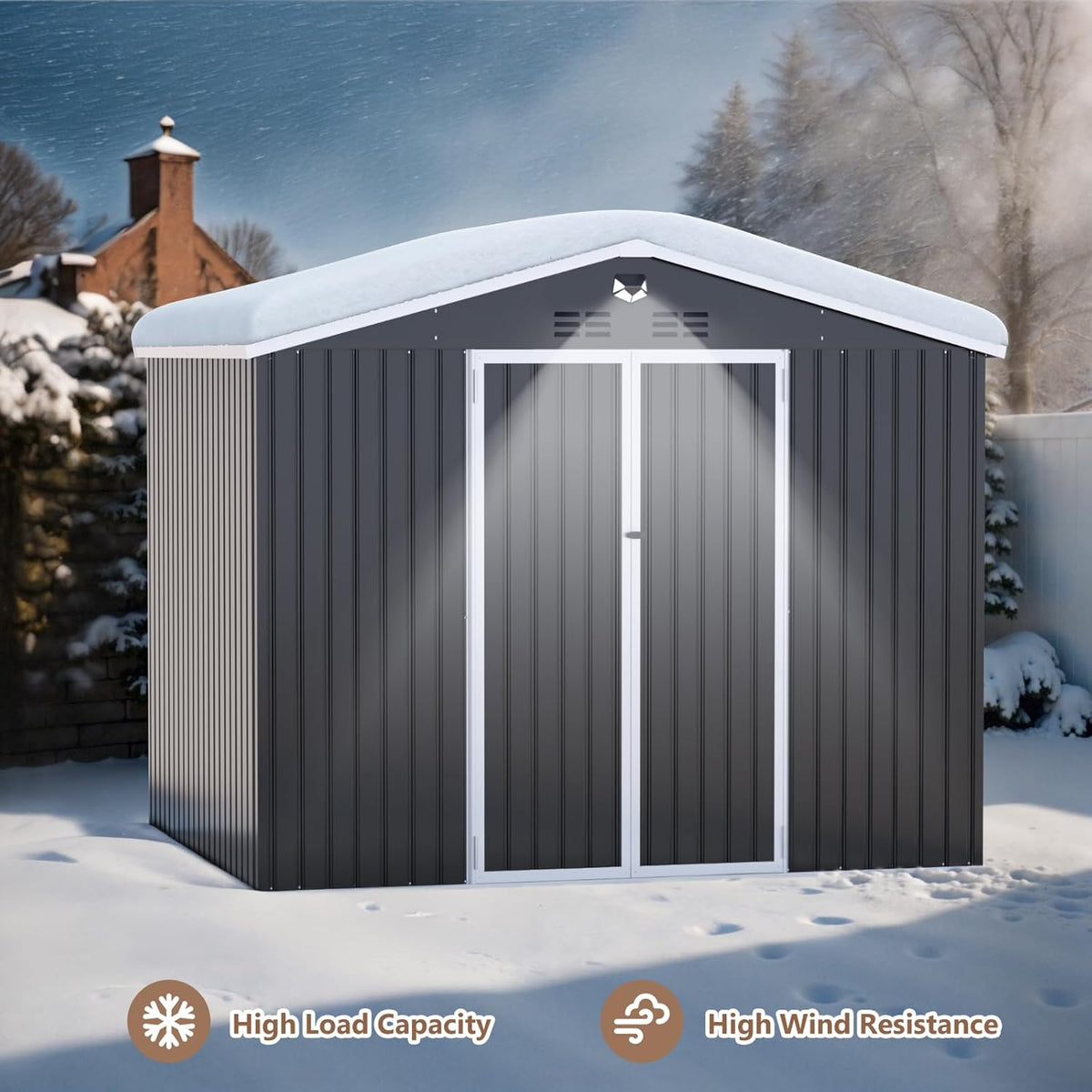 10x8 FT Outdoor Storage Shed, Metal Garden Shed - Tool Storage Sheds with Lockable Doors, Waterproof Outside Storage Building for Backyard, Patio (Black; Floor Not Included)