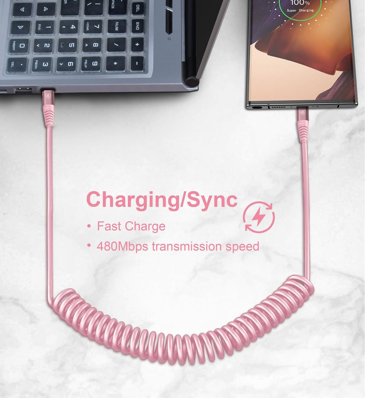 USB C to C Cable 3FT for Car, Coiled USB C Fast Charging Cable for iPhone 16, 2Pack Type C Cord for iPhone 15/Plus/Pro/Pro Max/Samsung Galaxy S23-Pink