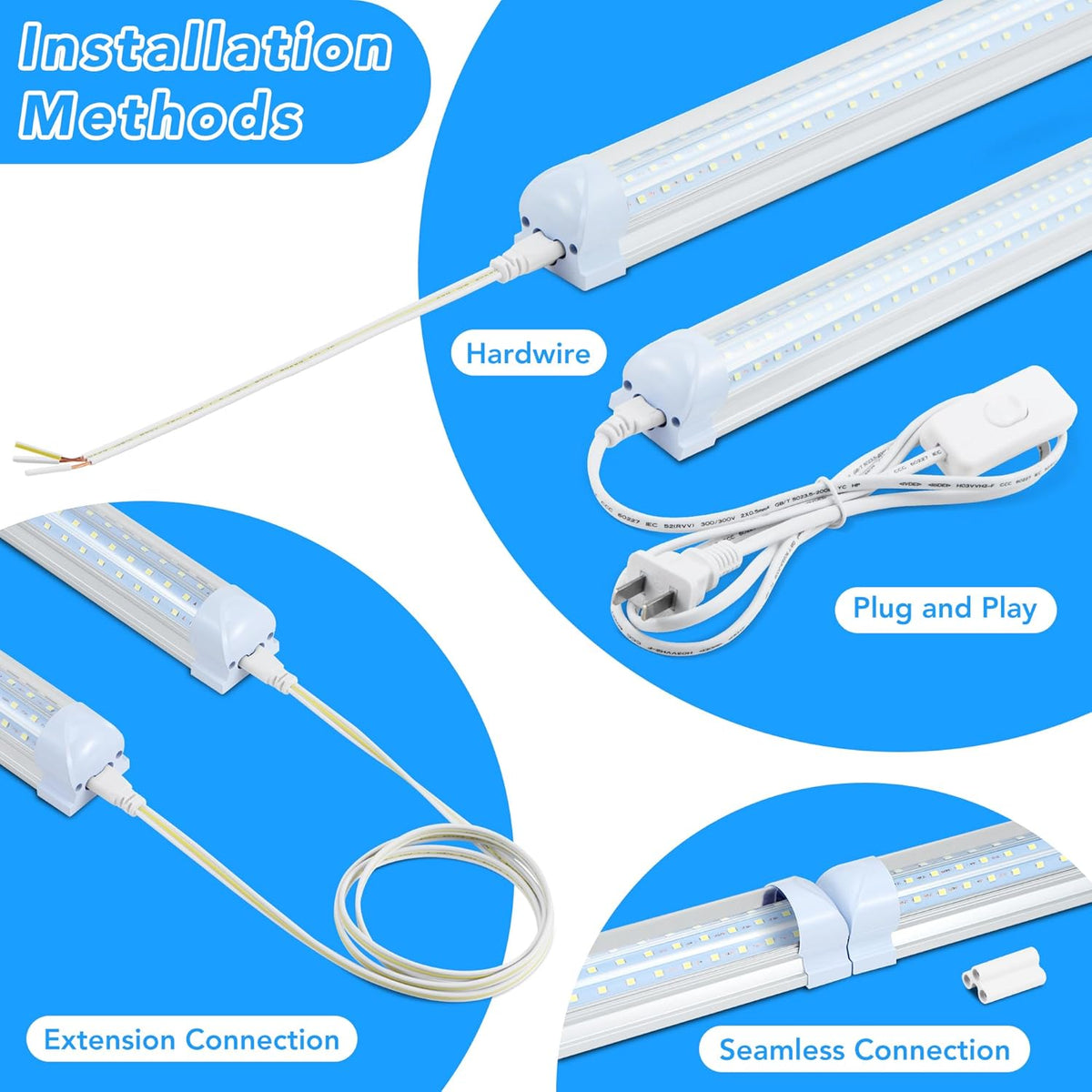 T8 LED Shop Lights 4FT Garage Light, 6 Pack 60W 9600LM 6000K Daylight Work Lights Ceiling LED, Linkable, Plug & Play, Energy-Saving for Warehouse Basement Room(V8)