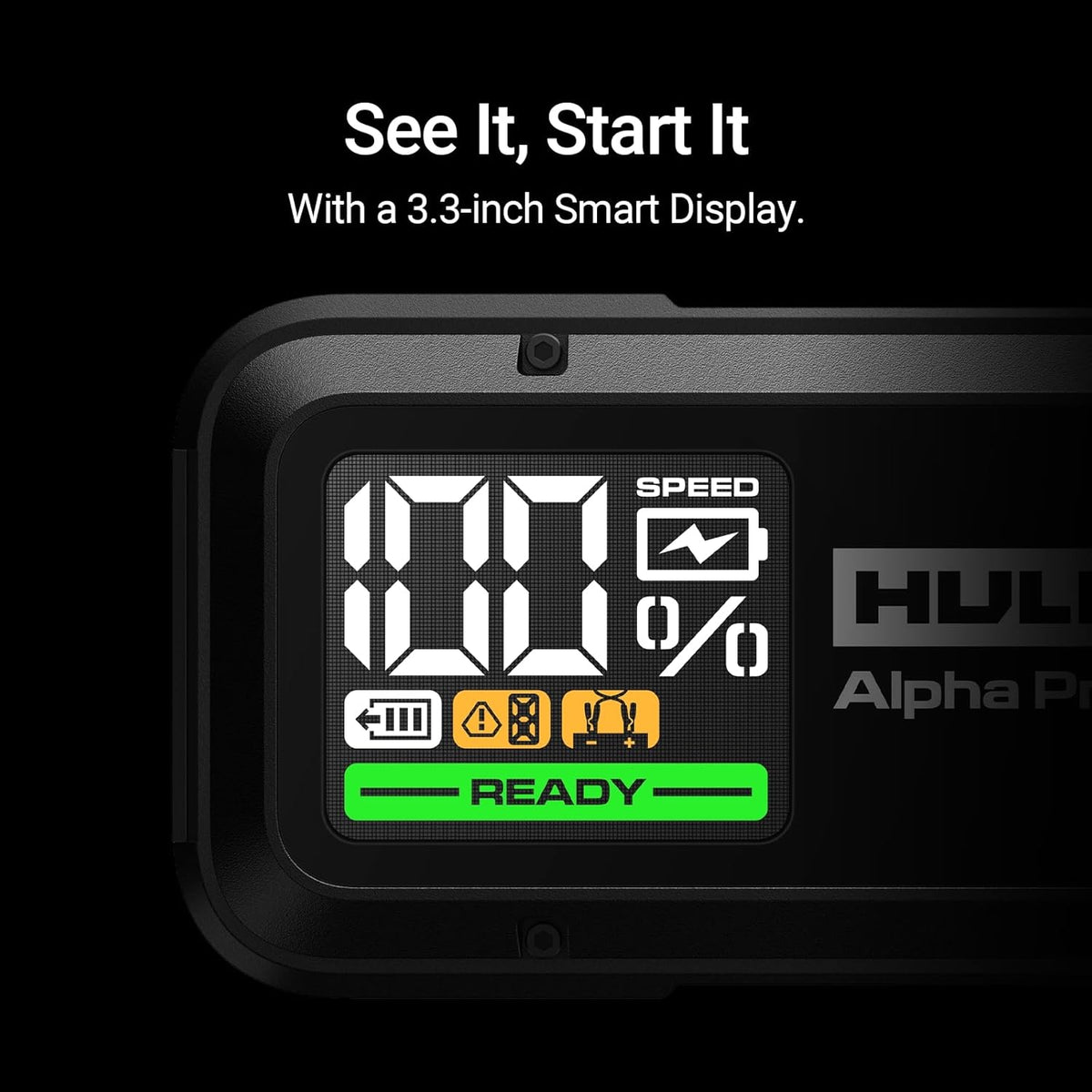 Hulkman Alpha Pro Solid Black, 1500A 44.4Wh Car Jump Starter Portable, High-Capacity Battery Booster & Jumper Cables, 3.3" Display Jump Box, PD65W in&Out, 12V Battery Pack for 7.5L Gas/4.5L Diesel