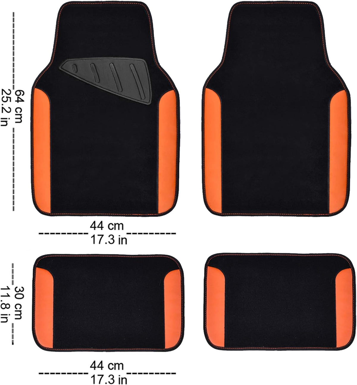 CAR PASS Waterproof Car Floor Mat, Universal Fit Car Mats with Driver Heel Pad, Leather Car Carpet, Anti-Slip Nibbed Backing Floor Mats for SUV, Vans,Sedan,Truck, Automotive Set for Women (Orange)