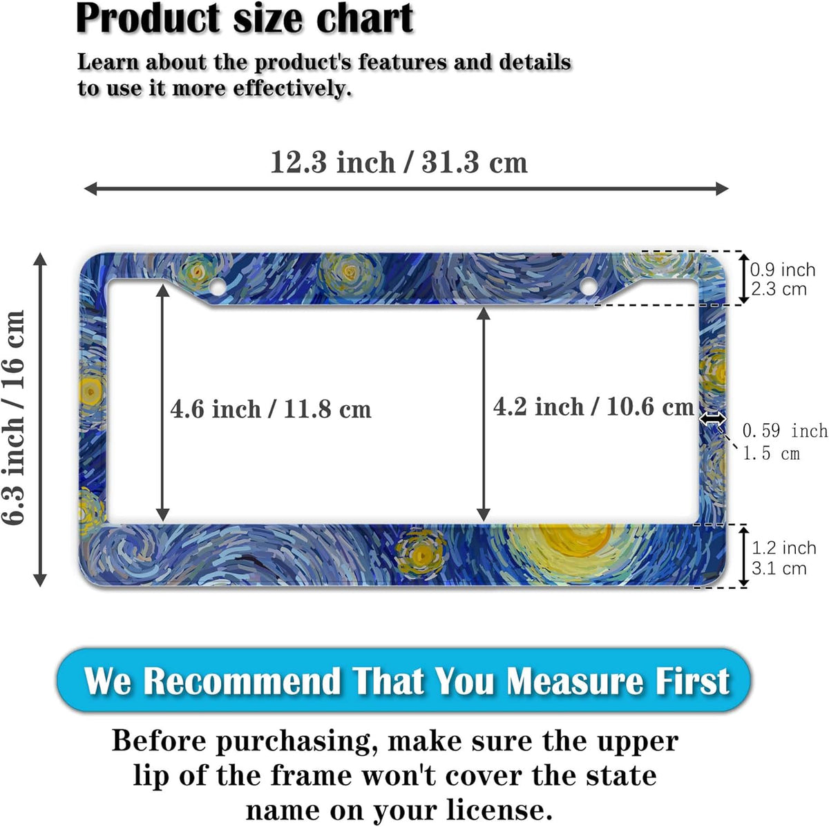 License Plate Bracket Multicolor License Plate Frames Starry Night by Aluminum Metal Car Accessory 2 Pack with Screw Covers Set