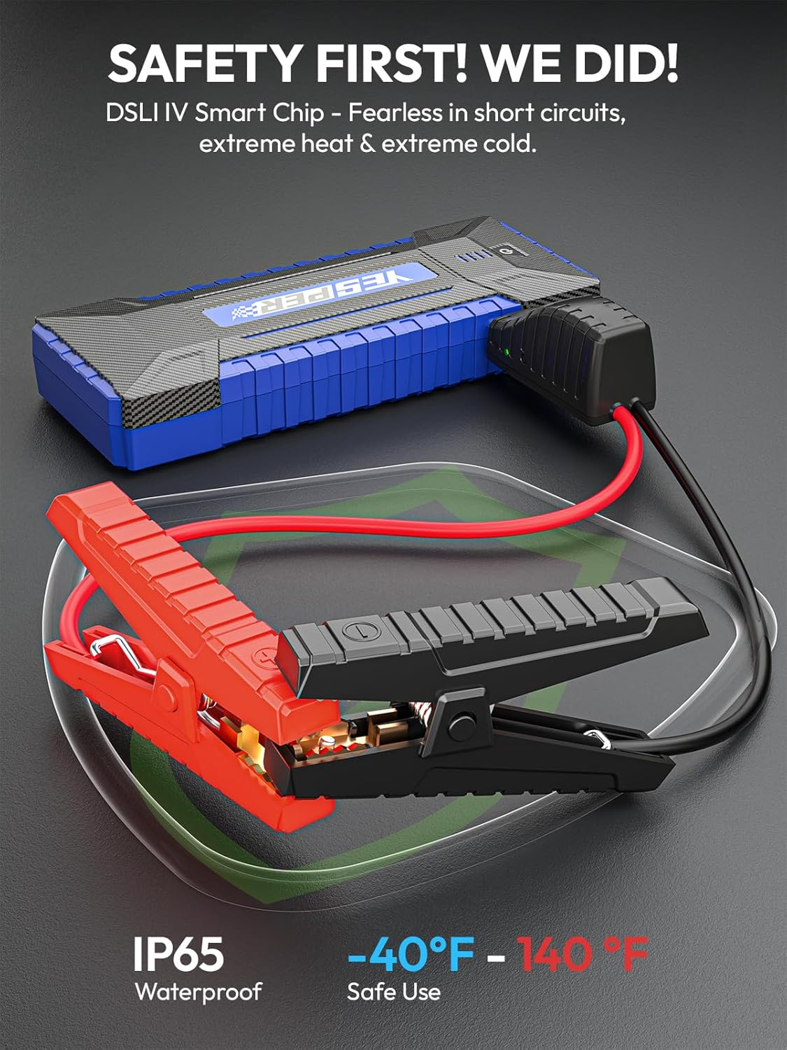 YESPER 2160A Car Jump Starter Portable，Battery Jumper Booster Pack, Boost Jump Box for Most 12V Vehicle (Up to 9.0L Gas/7.0L Diesel Engine), DSLI Safe Tech, PD 15W Fast Charge & DC 15V Port