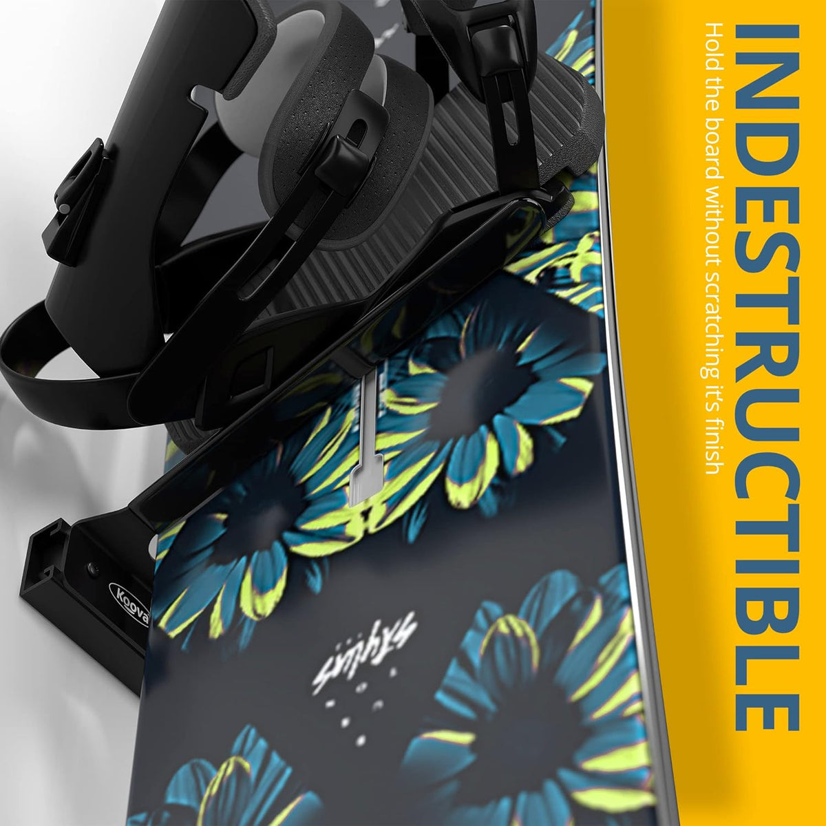 Koova Snowboard Wall Mount Rack Holder | Garage Snowboard Storage Organizer | Heavy Duty Powder Coated Steel Frame w/Rubber Arms