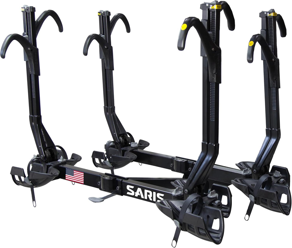 Saris SuperClamp EX 4-Bike Hitch Rack – Lightweight Platform Bike Carrier for Car, SUV, Truck – Tilting Design, Secure Wheel Clamping, Fits Road, Mountain, E-Bikes – 2" Hitch Receiver