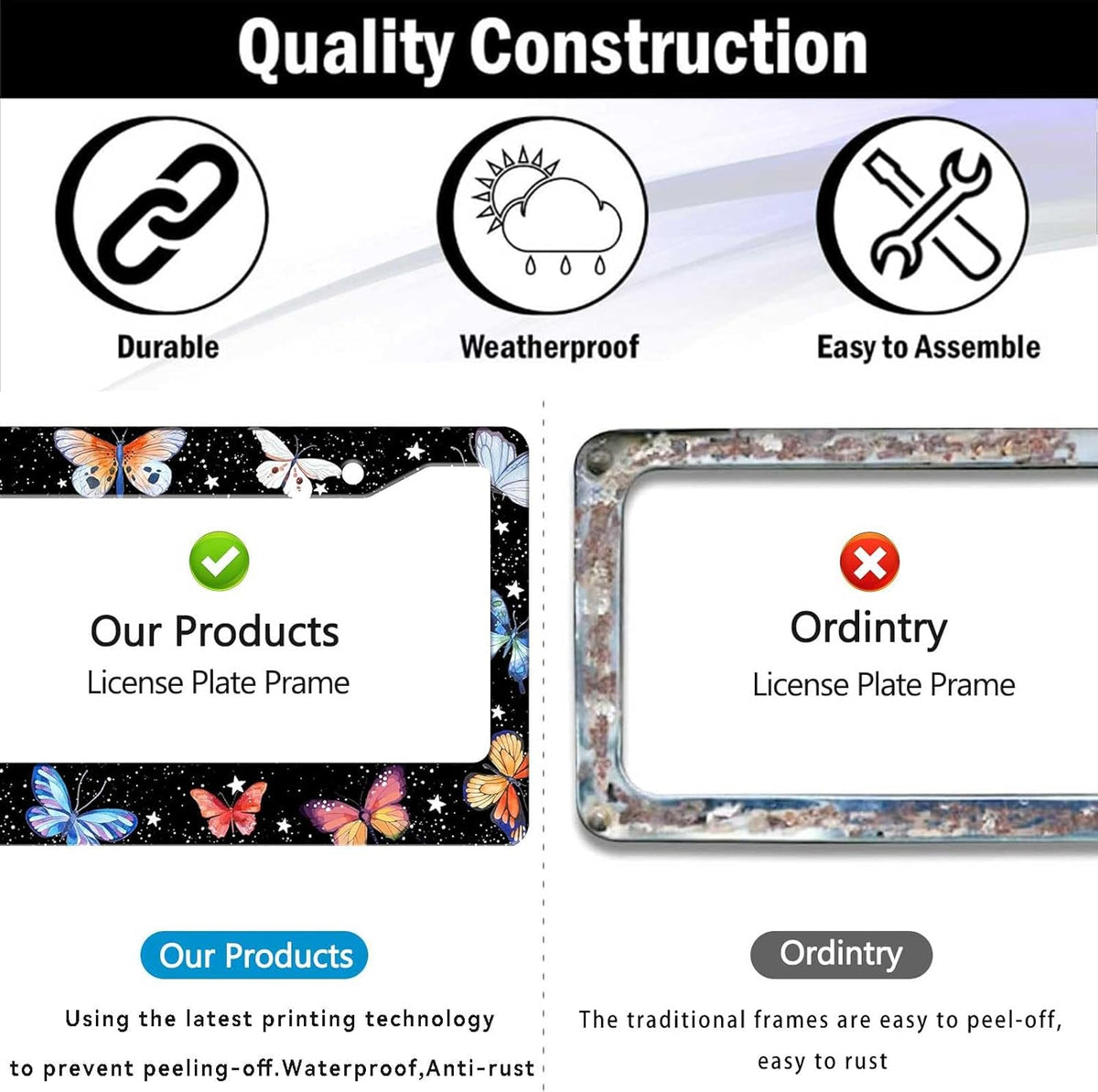 Butterfly License Plate Frame Animal Print License Plate Holder Bracket Metal License Tag Plate,1Pcs License Pate Frame Butterfly for Women Men