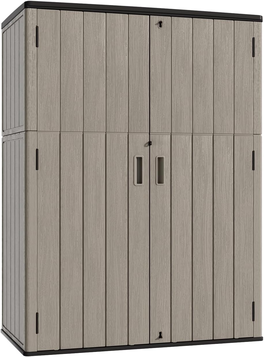 KINYING Outdoor Storage Shed,57 Cu.ft Vertical Outdoor Storage Cabinet Waterproof, Outdoor Resin Tool Shed for Patio Furniture, Garden Tools, Pool Accessories, Lawn Mower(Coffee Color)
