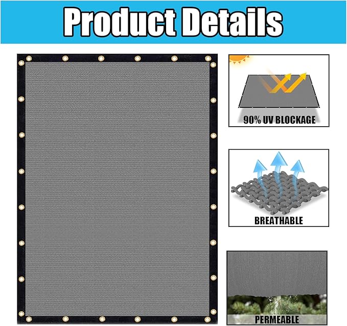 Amagenix 90% Shade Fabric 6'X 21' Gray Sun Shade Cloth with Grommets for Pergola Replacement Shade Cover Canopy, Heavy Duty, Cable Zip Ties Included (We Customized)