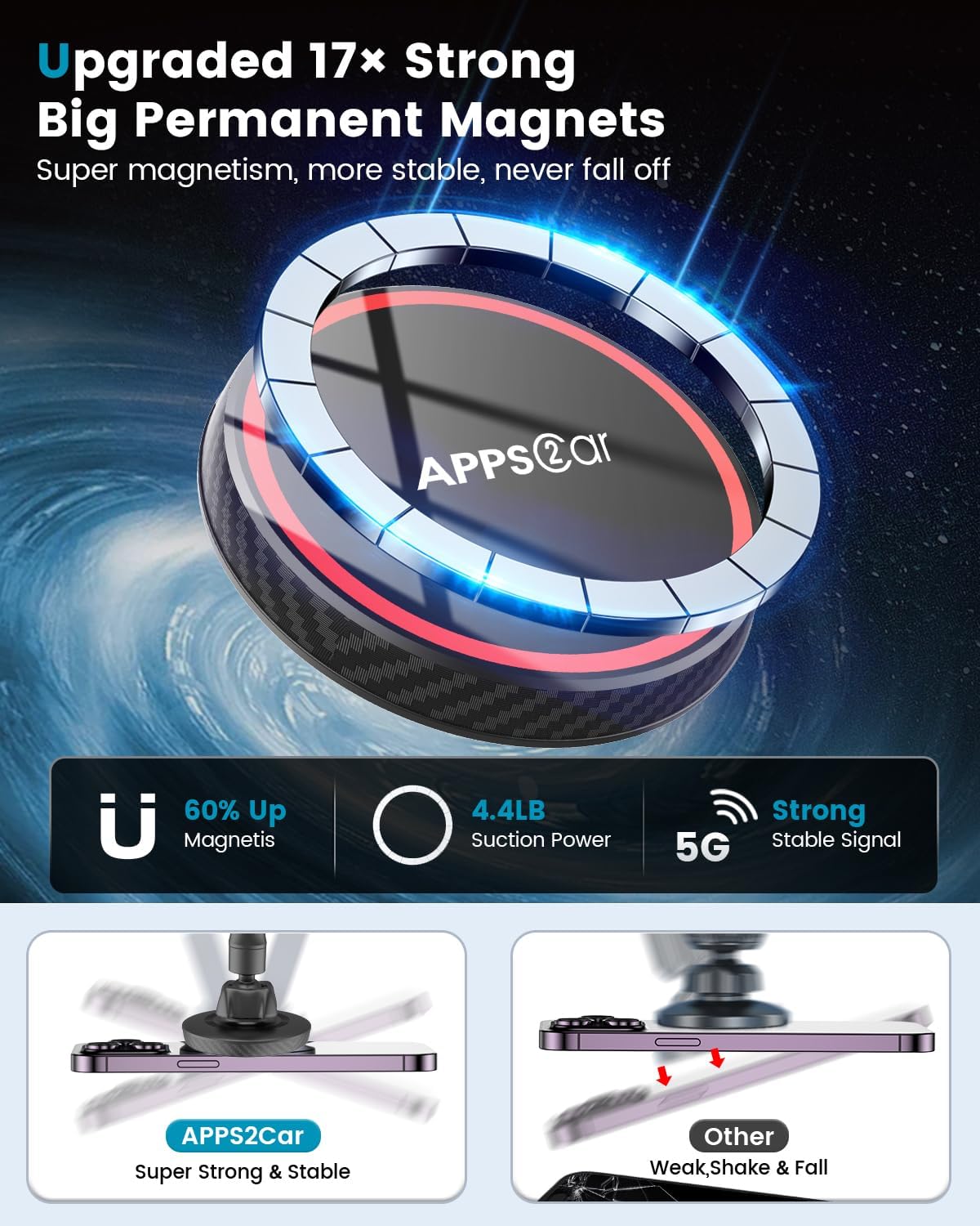 APPS2Car for Magsafe Car Mount Magnetic Phone Holder Upgraded 13-Inch Long Arm Suction Cup Windshield Mount fits iPhone 16 Pro Max Plus 15 14 13 12 Mini