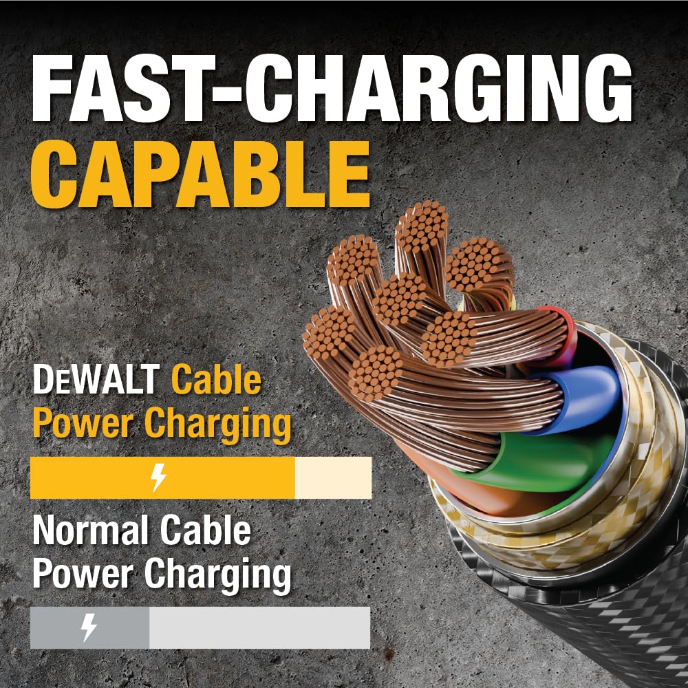DEWALT Heavy Duty Lightning to USB A Cable — Reinforced Braided Cable for Lightning — Charger Cord Compatible with iPhone — Apple Compatible Charging Cable… (USB A to Lightning, 4FT)