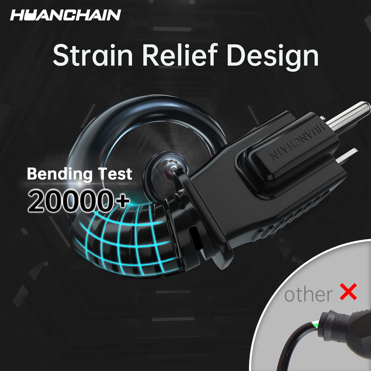 HUANCHAIN Indoor Outdoor Black Extension Cord 20 ft Waterproof, 16/3 Gauge Flexible Cold-Resistant Appliance Extension Cord Outside, 13A 1625W 16AWG SJTW, 3 Prong Heavy Duty Electric Cable, ETL