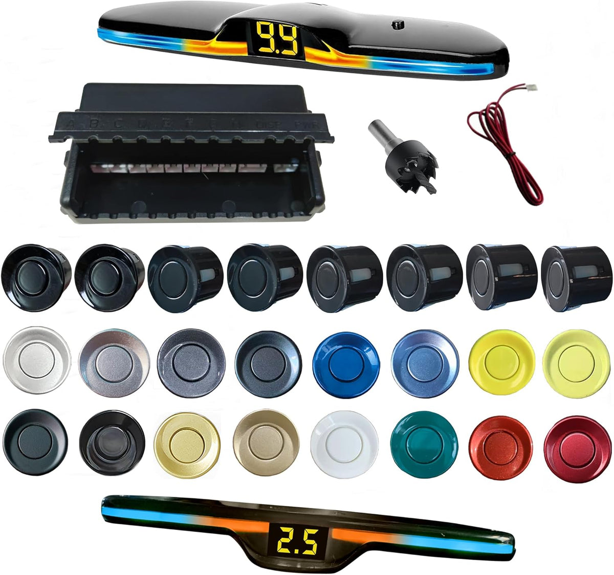 New Features Forward and Reverse Parking sensors, Option to Measure Distance in inches, bidirectional Display Option, and Customizable Digital Direction.