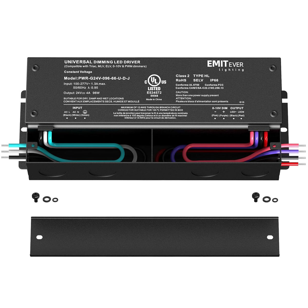 EMITEVER 96W Dimmable LED Driver,24V Dimmable Power Supply,AC to DC Transformer for LED Light,5-in-1 Dimming: ELV/MLV/TRIAC/ 0-10V/ 1-10V/10V PWM/Potentiometer,Waterproof IP67 and UL Listed,Class 2