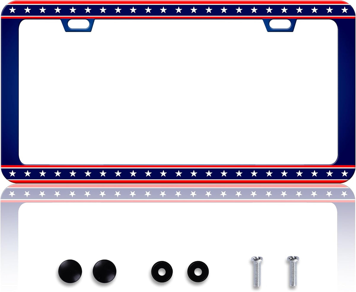 American Flag License Plate Frame United States Flag License Plate Frames Personalise Stainless Steel Funny Design Compatible with Standard License Plate Holder for USA Canada 6 X 12 Inch with Screws