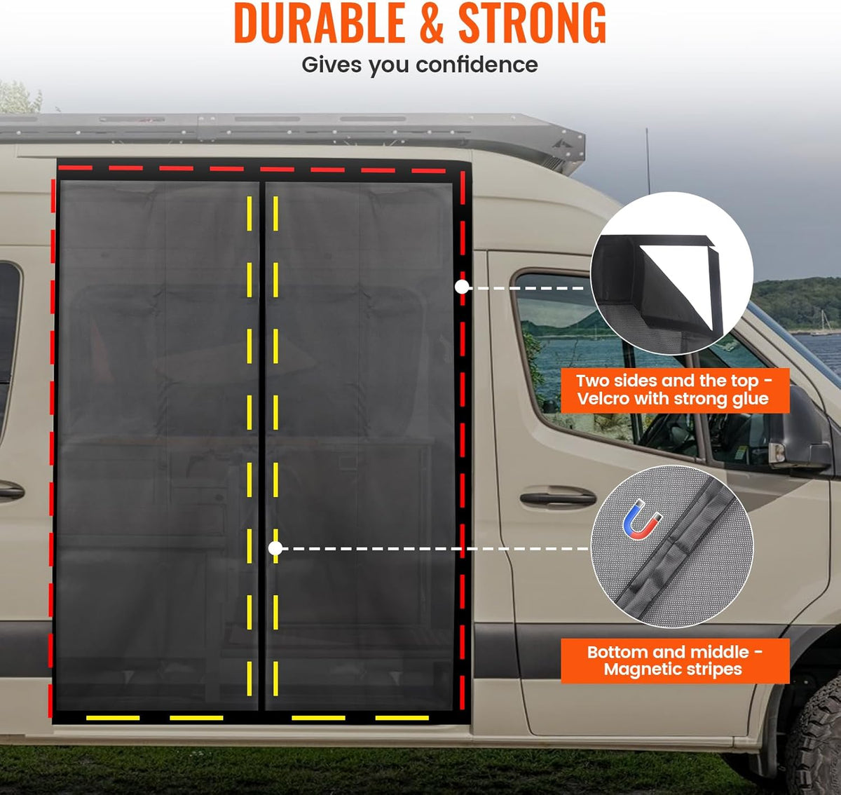 83''H x 59''W Van Bug Screen Side Door Sliding Door Window Covers with Magnetic Closure Car Window Screens for Mercedes Sprinter Motorhome Camper