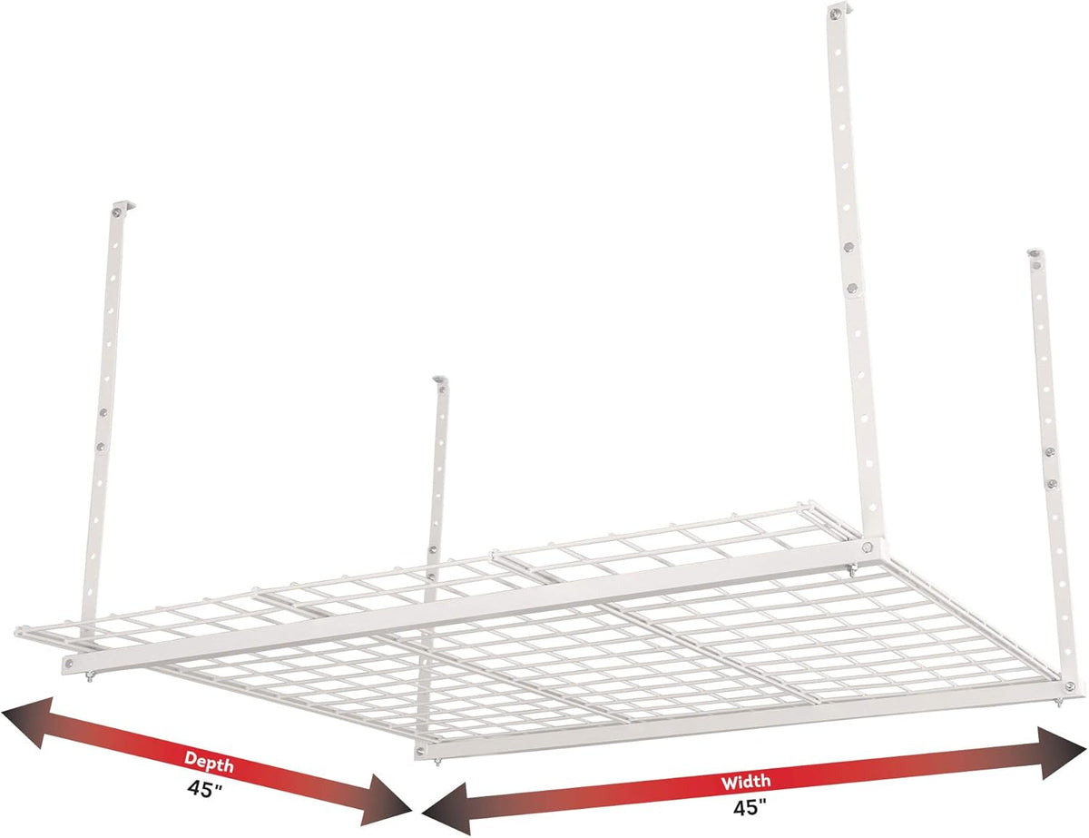 Overhead adjustable Garage Storage Rack,Heavy Duty Steel Garage Storage System, 45-Inch x 45-Inch, White