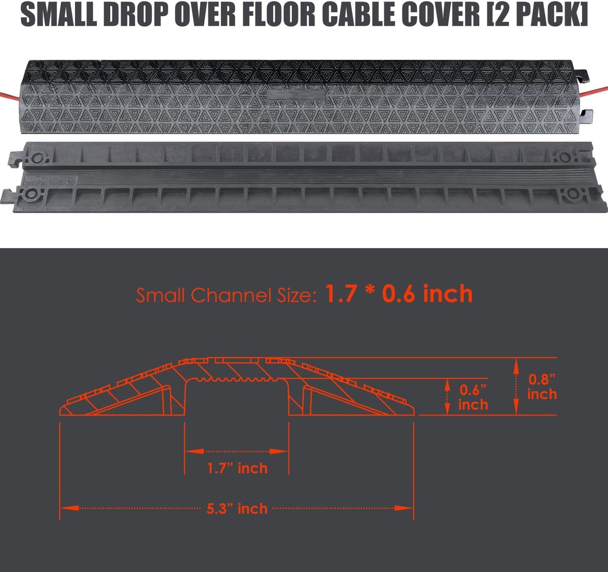 4 Pack 40" inch Drop Over Cable Cover, 4 Pieces Prevent Tripping Rubber Floor Cord Protector, Interlocking Cable Cover, Drop Track Cable Ramp for Home, Office, Store, Warehouse (Slim - 4Pack)
