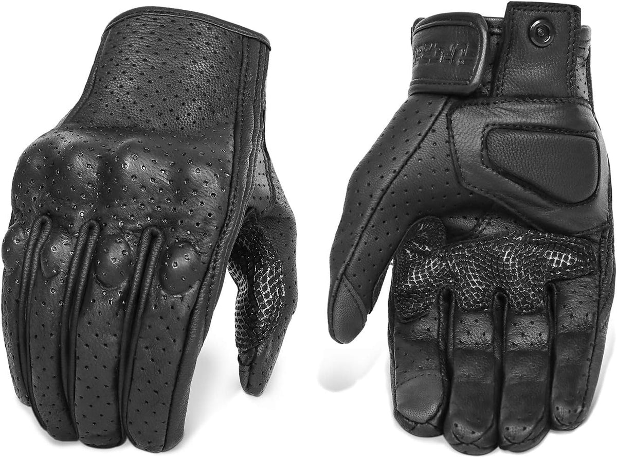 Updated Breathable Leather Motorcycle Gloves with Knuckle Armored Motorbike Gloves for Men (Updated,Perforated, XL)