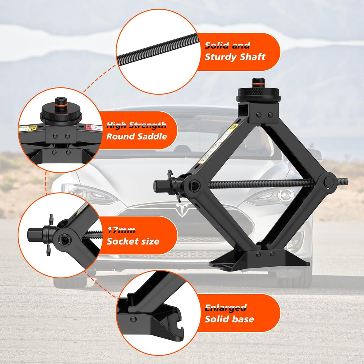 Car Jack for Tesla Model Y Model 3, IMAYCC 2.5 Ton Tesla Car Jack Kit with Pucks/Pad, Scissor Jack for Model Y/3/S/X Spare Tire Repair Tools, Tire Changing Kit for Tesla Vehicles.