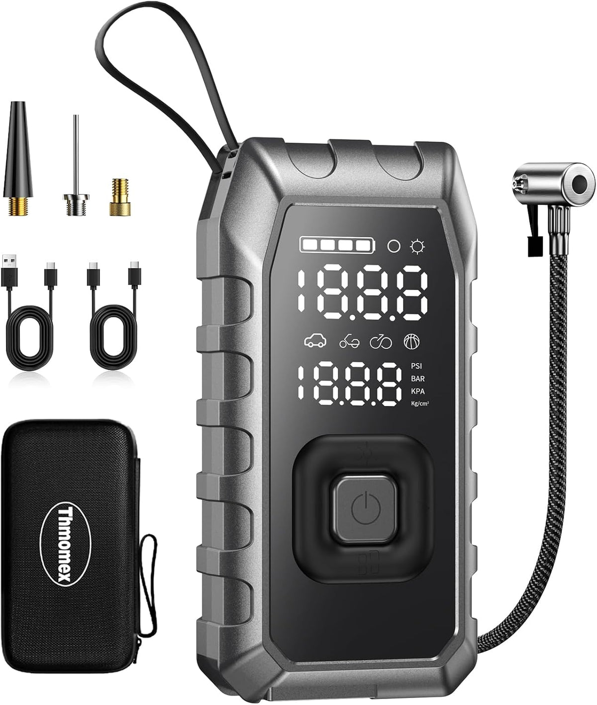 Portable Air Compressor for Tires - (12000mAh 180PSI), Dual Cylinder 5X Faster Cordless Air Pump, PD65 Quick Charge, LED Display, Digital Air Pump for Car Tires, Tire Gauge for Car, Bike, Motorcycle