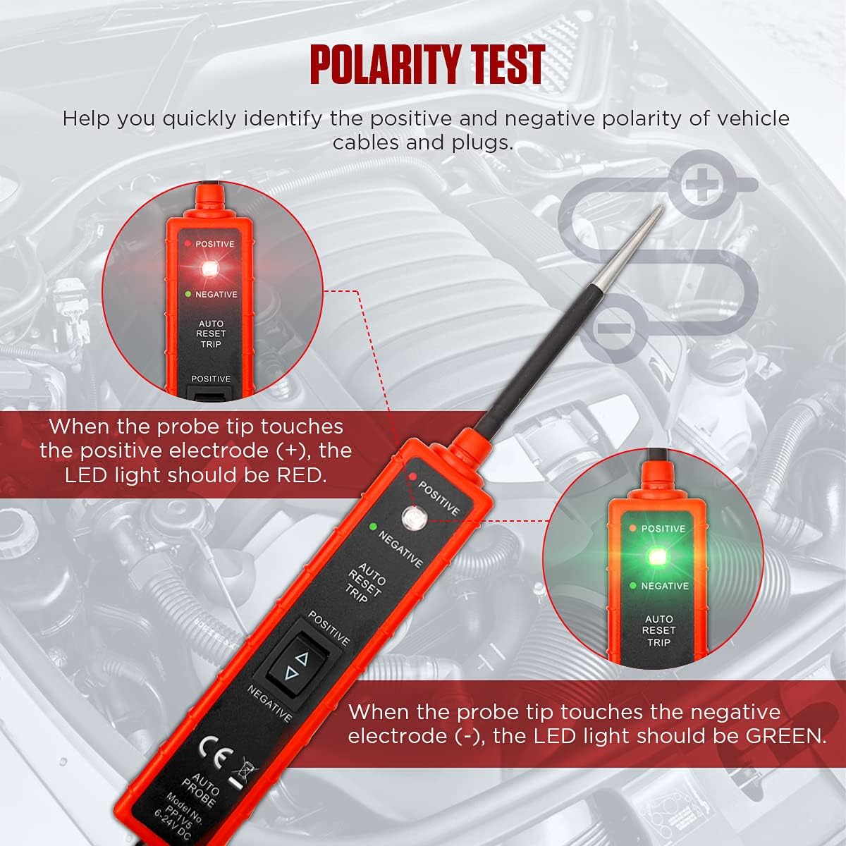 CMTOOL Power Circuit Probe Tester 6V-24V DC Test Light, Automotive Circuit Tester Car Short Finder, Component Activation, Polarity Identify, Overload Protection