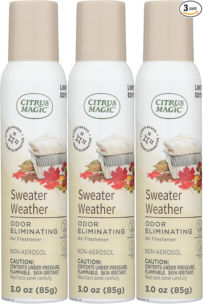 Citrus Magic Limited Edition Odor Eliminating Air Freshener Spray, Sweater Weather, 3-Ounce, Pack of 3