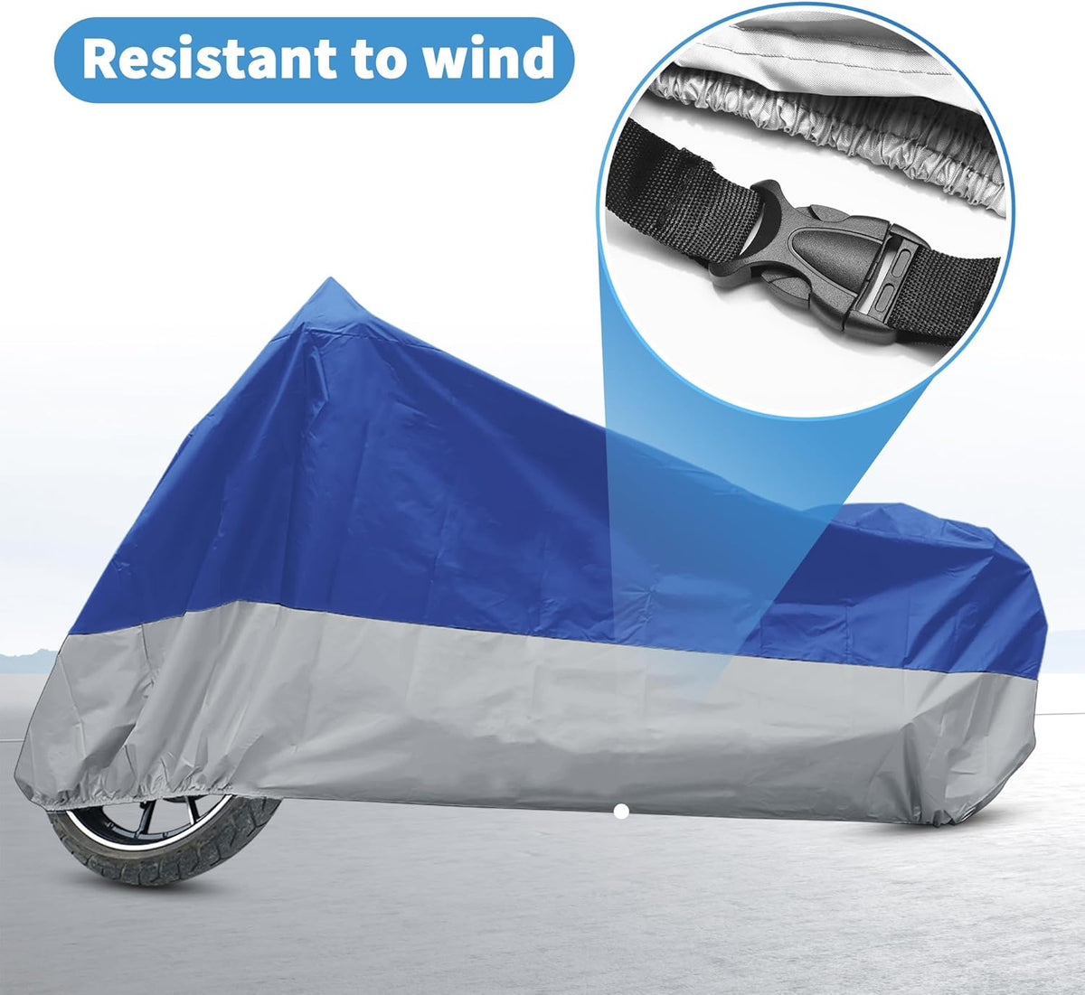X AUTOHAUX Motorcycle Cover for Harley Davidson for Honda for Suzuki All Season Waterproof Sun Outdoor Protection Motorbike Cover Fits Up to 116.14'' Motorcycles Cover XXXL Blue Silver Tone