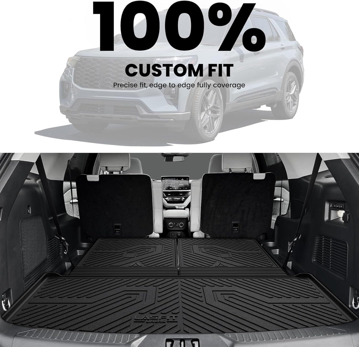 LASFIT Trunk & Backrest Mat for Ford Explorer 2020-2025, Custom Fit All Weather Protector TPE One-Piece Design Easy Installation Trunk with Seatback Mat, 1pc Black