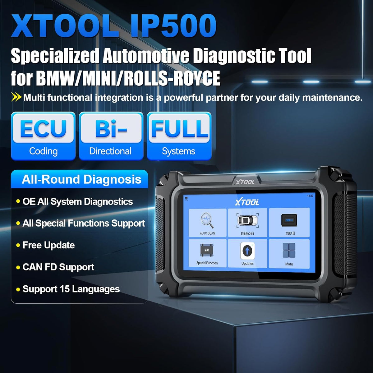 XTOOL IP500 for BMW OBD2 Scanner, Full Systems Bidirectional Scan Tool with ECU Coding, Battery Registration Tool for BMW/MiNi/RR, All Reset Services-(Injector Coding/BMS/ABS), Lifetime Free Update